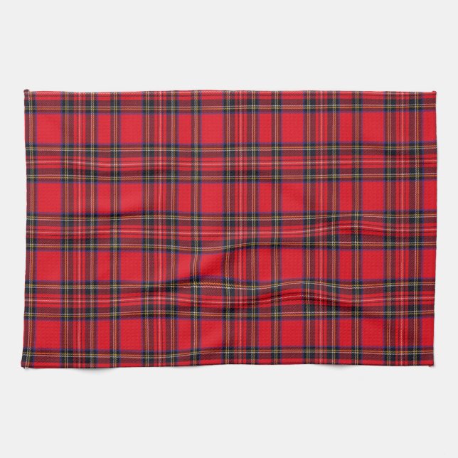 Royal Stewart tartan red black plaid Tea Towel (Horizontal)