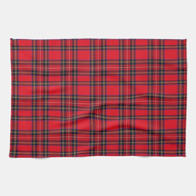 Royal Stewart tartan red black plaid Tea Towel (Horizontal)