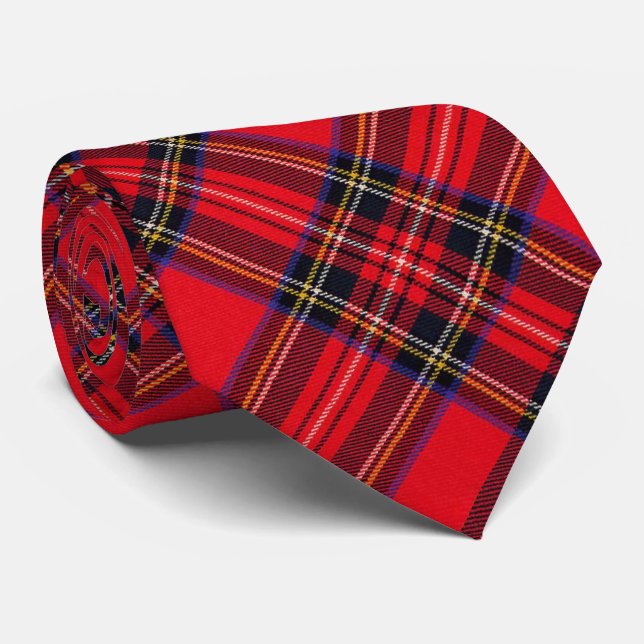 Royal Stewart tartan red black plaid Tie (Rolled)