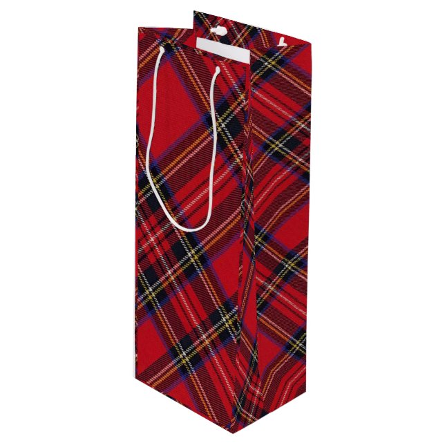 Royal Stewart tartan red black plaid Wine Gift Bag (Front Angled)