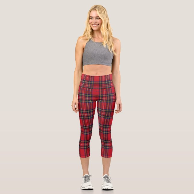 Royal Stewart Tartan Red Plaid Capri Leggings (Front)