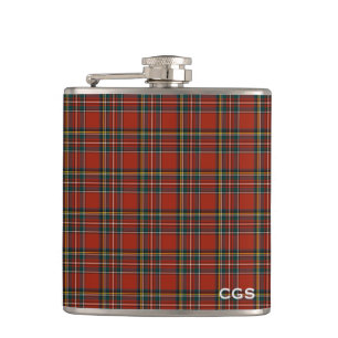 Royal Stewart Tartan Red Scottish Plaid Monogram Hip Flask