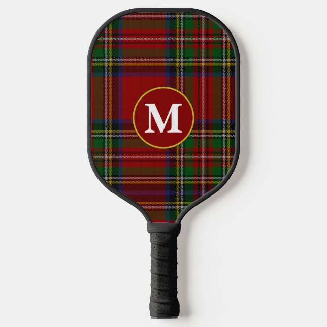 Royal Stewart Tartan Royal Stuart Plaid Monogram Pickleball Paddle (Front)