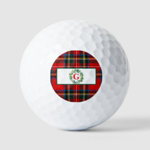 Royal Stewart Xmas Plaid MONOGRAM Wreath Golf Balls