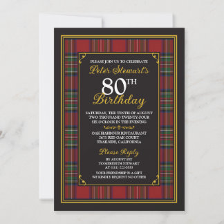 Royal Stuart Royal Stewart Tartan 80th Birthday Invitation