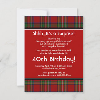 Royal Stuart Tartan 40th Birthday Party Invitation