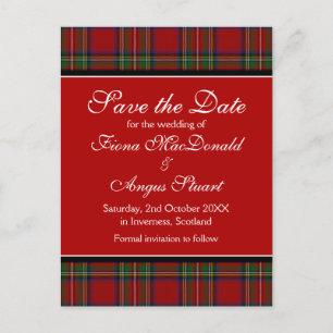 Royal Stuart Tartan Wedding Save the Date Postcard