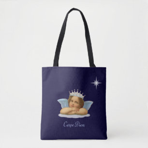 Royal Stylish Raphael Cherub on Navy Blue Tote Bag