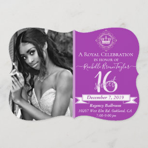 Royal Sweet 16 Magenta Purple Elegant Photo Invitation