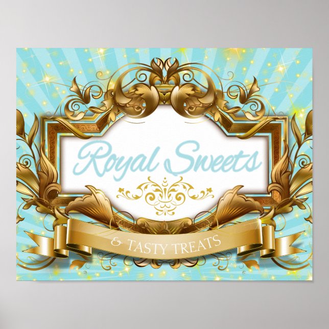 Royal Sweets and Tasty Treats Blue and Gold Sign (Front)