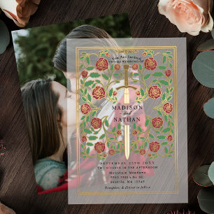 Royal Sword Floral Mediaeval Fantasy Wedding  Vellum Invitations