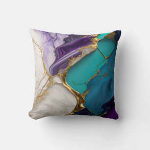 Royal Teal & Amethyst Marble with Gold Veins Cushion