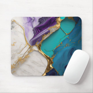Royal Teal & Amethyst Marble with Gold Veins Mouse Mat