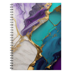 Royal Teal & Amethyst Marble with Gold Veins Notebook