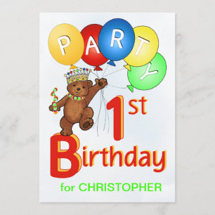 Royal Teddy Bear 1st Birthday Party Invitation