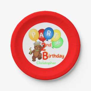 Royal Teddy Bear 2nd Birthday Party Paper Plate
