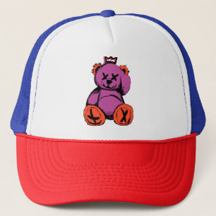 Royal Teddy Bear in Purple & Orange Trucker Hat