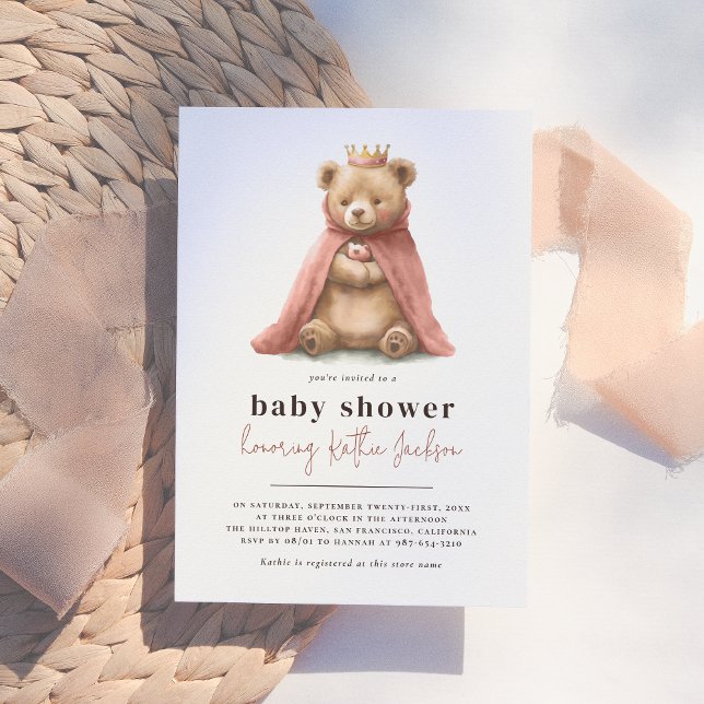 Royal Teddy Bear Little Princess Girl Baby Shower Invitation (Creator Uploaded)