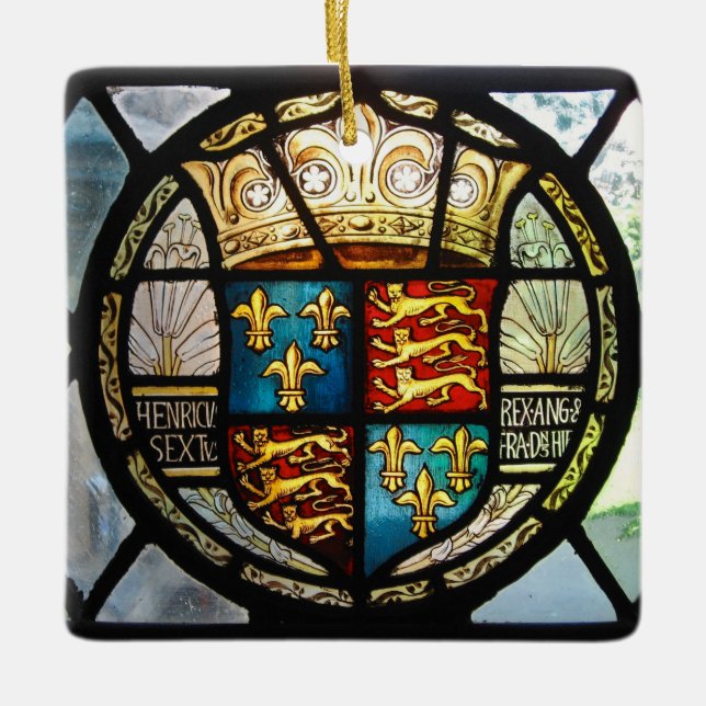 Royal Tudor Coat of Arms Henry VIII Stained Glass Ceramic Ornament (Front)