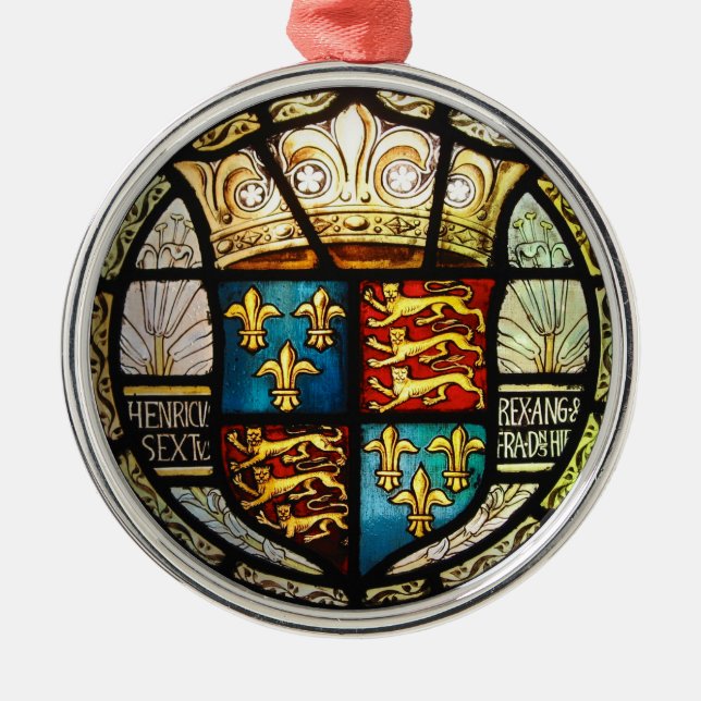 Royal Tudor Coat of Arms Henry VIII Stained Glass Metal Tree Decoration (Front)