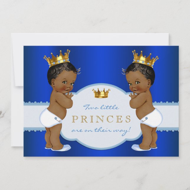Royal Twin African American Prince Baby Shower Invitation (Front)
