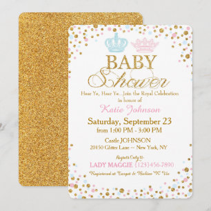 Royal Twins Gold Glitter Sprinkle Baby Shower Invitation