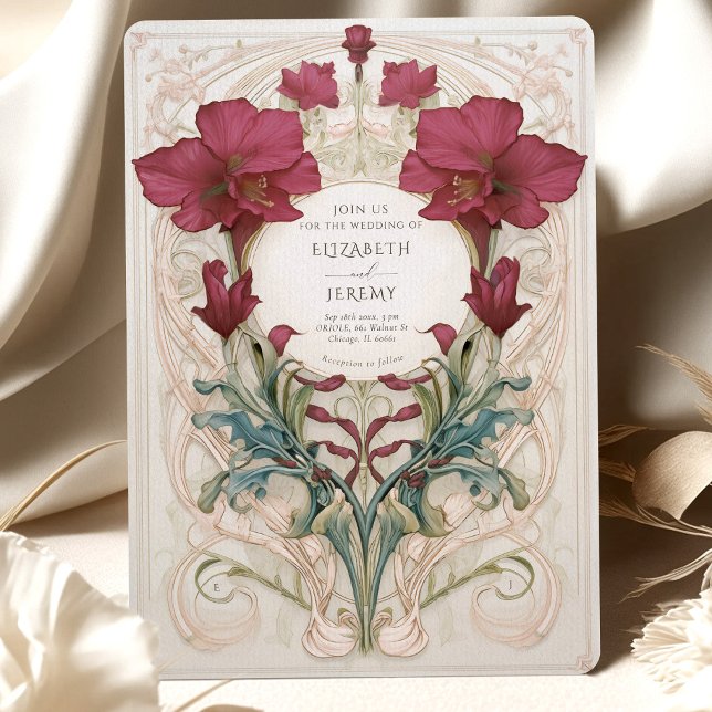 Royal Victorian Burgundy Floral Wedding Invitation (Creator Uploaded)