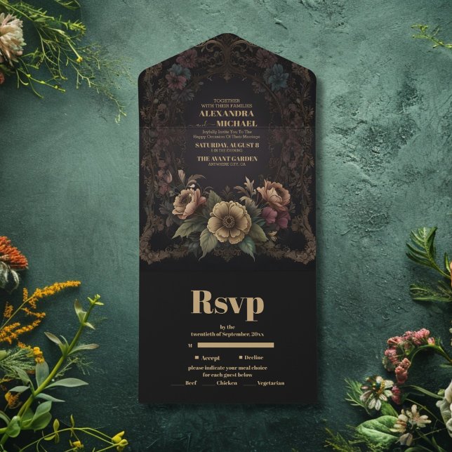 Royal Victorian Gothic Floral Wedding All In One Invitation (Creator Uploaded)