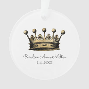 Royal Vintage Gold Crown Name Birth date Keepsake Ornament