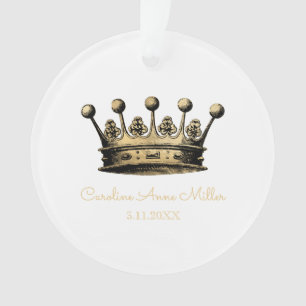 Royal Vintage Gold Crown Name Birth date Keepsake  Ornament
