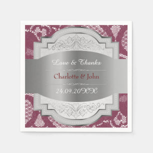 Royal Vintage Lace Personalized Burgundy Silver Napkin