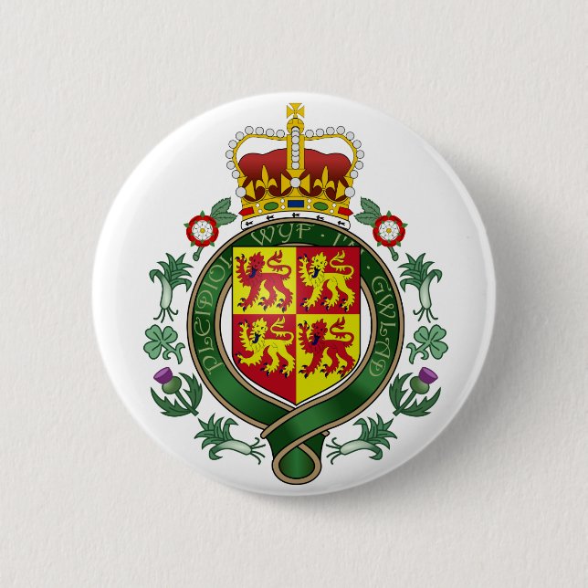 Royal Wales Official Coat Of Arms Heraldry Symbol 6 Cm Round Badge (Front)