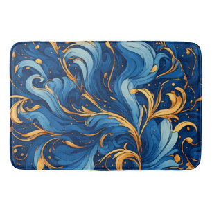 Royal Waves of Whimsy Swirls of Blue & Gold Bath Mat