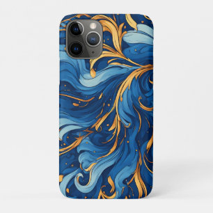Royal Waves of Whimsy Swirls of Blue & Gold iPhone 11 Pro Case