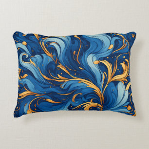 Royal Waves of Whimsy Swirls of Blue & Gold Decorative Cushion