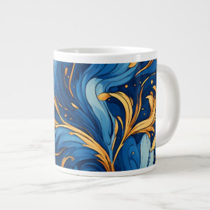 Royal Waves of Whimsy Swirls of Blue & Gold Large Coffee Mug