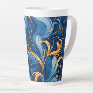 Royal Waves of Whimsy Swirls of Blue & Gold Latte Mug