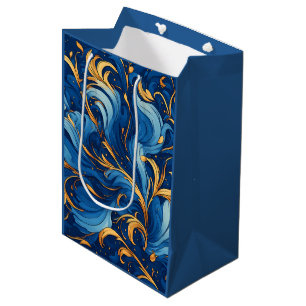 Royal Waves of Whimsy Swirls of Blue & Gold Medium Gift Bag