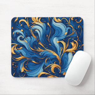 Royal Waves of Whimsy Swirls of Blue & Gold Mouse Mat