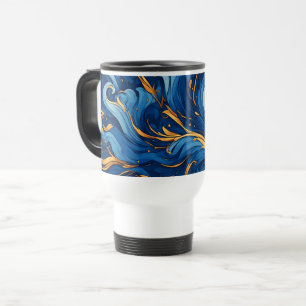 Royal Waves of Whimsy Swirls of Blue & Gold Travel Mug