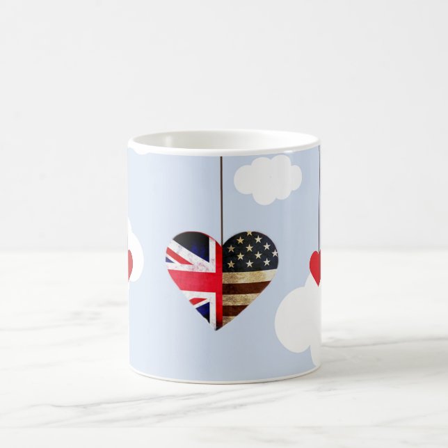 Royal Wedding British and American flag hearts Coffee Mug (Center)