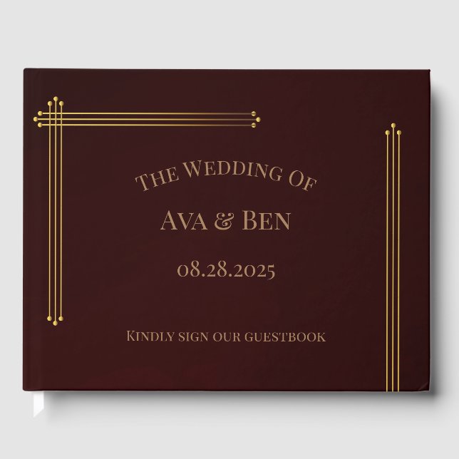 Royal Wedding Burgundy Gold  Guest Book (Front)