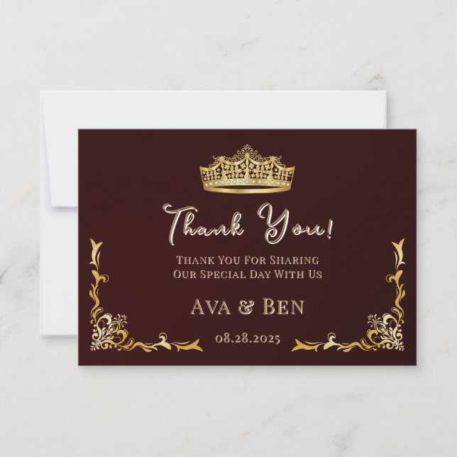 Royal Wedding Burgundy Gold Wedding Thank You Card (Front)