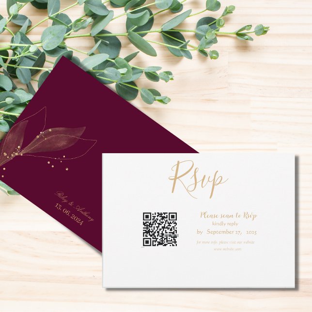 Royal wedding burgundy qr code minimalist RSVP card (Creator Uploaded)