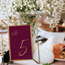 Royal wedding burgundy table number cards