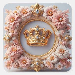 Royal Wedding Crown Frame Adorned With Diamonds Square Sticker