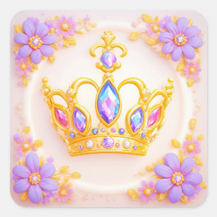 Royal Wedding Crown Frame Adorned With Diamonds Square Sticker