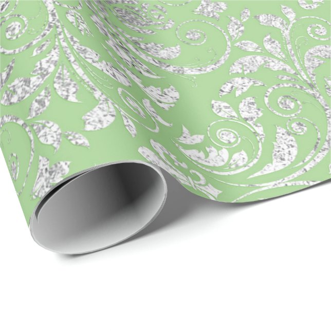 Royal Wedding Damask Mint Green Silver Vip Wrapping Paper (Roll Corner)