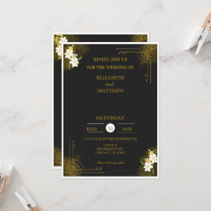 Royal wedding invitation in black and gold