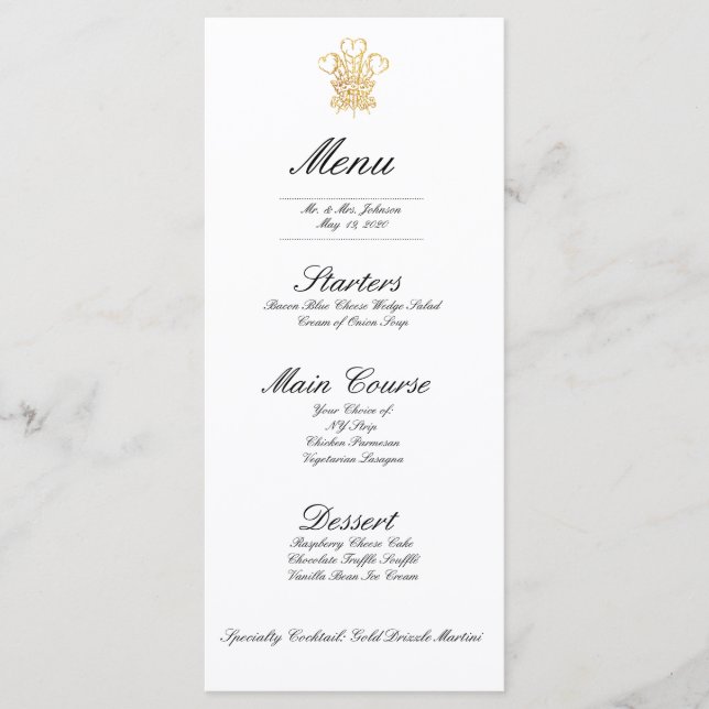 Royal Wedding Invitation Replica | Dinner Menu (Front)